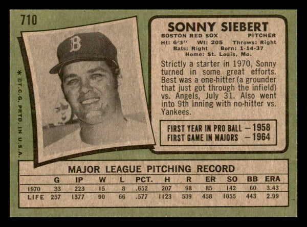1971 Topps Baseball #710 Sonny Siebert Red Sox EX-MT 550685