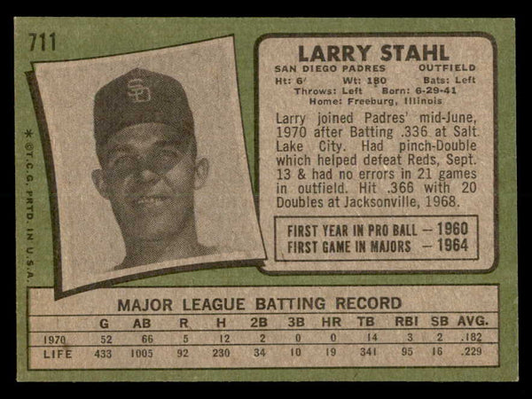 1971 Topps Baseball #711 Larry Stahl Padres EX-MT 550686