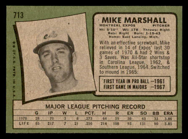 1971 Topps Baseball #713 Mike Marshall Expos EX-MT 550687