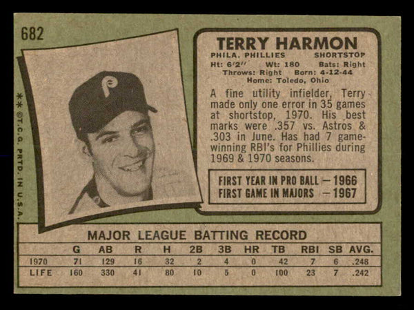 1971 Topps Baseball #682 Terry Harmon Phillies EX-MT 550693