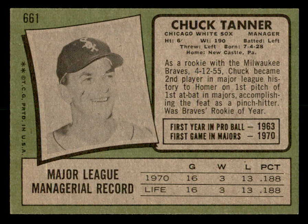 1971 Topps Baseball #661 Chuck Tanner White Sox NR-MT 550704