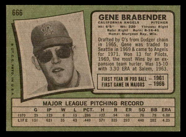 1971 Topps Baseball #666 Gene Brabender Angels NR-MT 550706