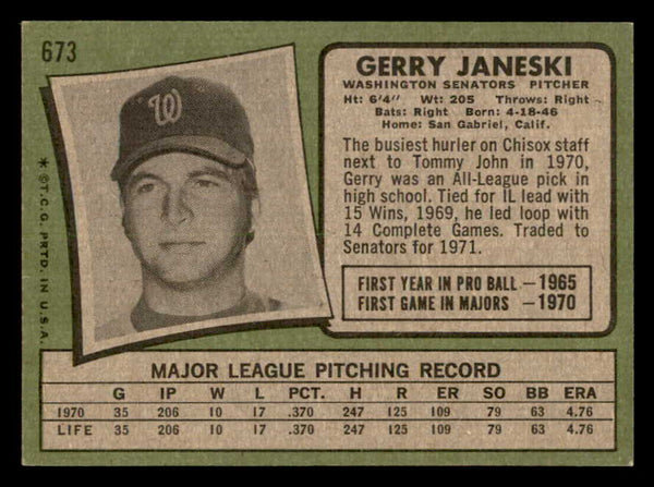 1971 Topps Baseball #673 Gerry Janeski Senators NR-MT 550710