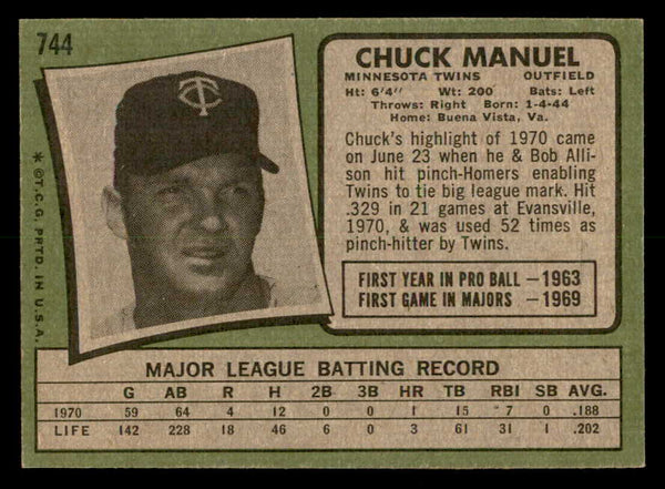 1971 Topps Baseball #744 Chuck Manuel Twins NR-MT 550732