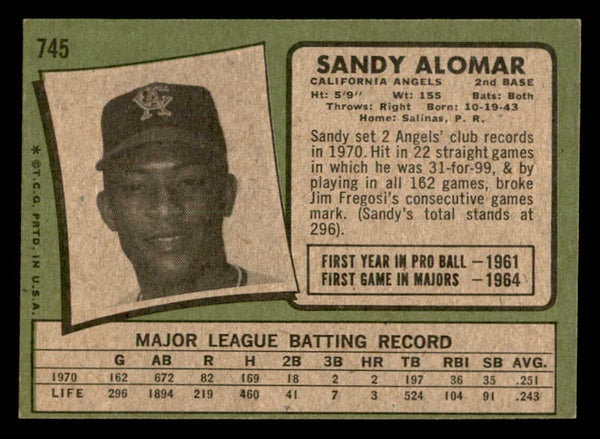 1971 Topps Baseball #745 Sandy Alomar Angels NR-MT 550733