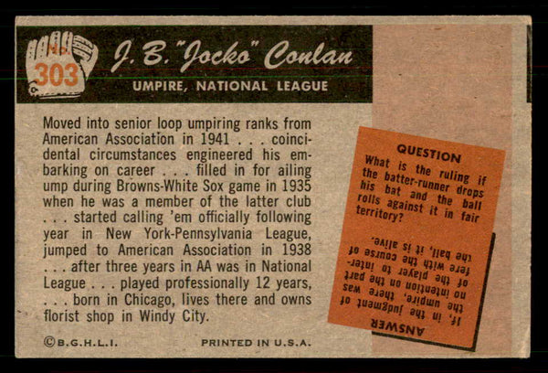 1955 Bowman Baseball #303 Jocko Conlan Umpire VG-EX 550754