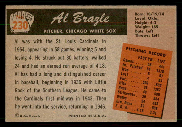 1955 Bowman Baseball #230 Al Brazle White Sox EX-MT 550756