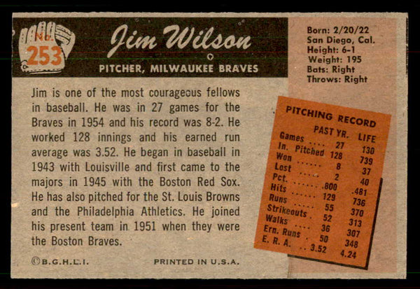 1955 Bowman Baseball #253 Jim Wilson Braves EX-MT 550761
