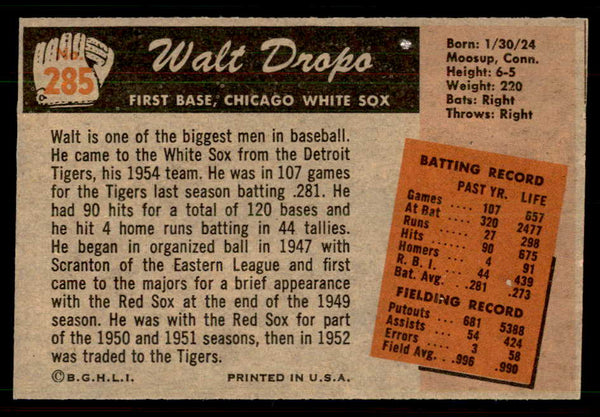 1955 Bowman Baseball #285 Walt Dropo White Sox EX-MT 550766