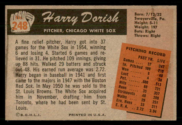 1955 Bowman Baseball #248 Harry Dorish White Sox EX 550779