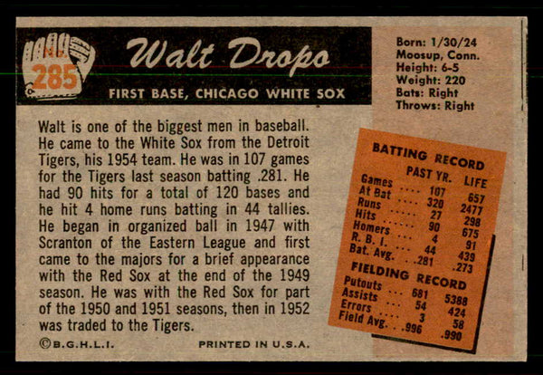 1955 Bowman Baseball #285 Walt Dropo White Sox EX 550788