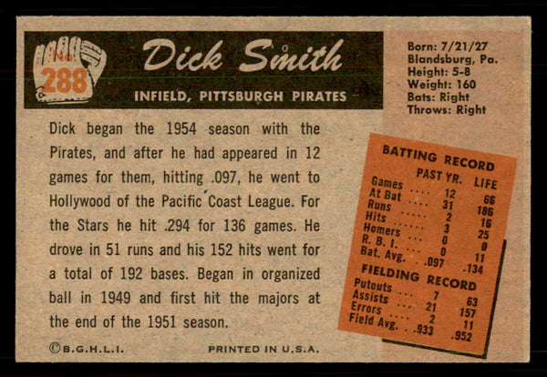 1955 Bowman Baseball #288 Dick Smith Pirates EX 550790