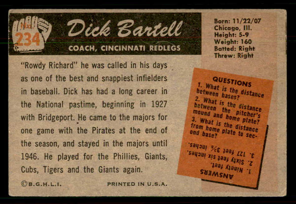 1955 Bowman Baseball #234 Dick Bartell Reds VG-EX 550826