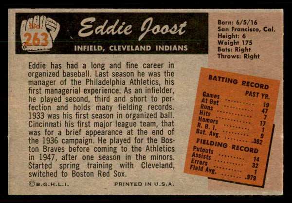 1955 Bowman Baseball #263 Eddie Joost Indians VG-EX 550837