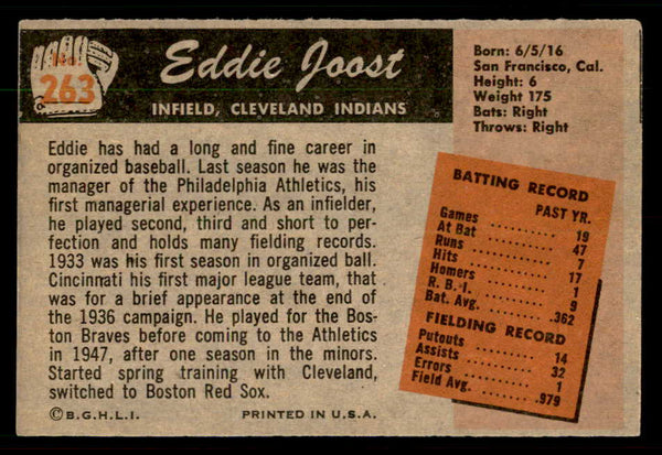 1955 Bowman Baseball #263 Eddie Joost Indians VG-EX 550838