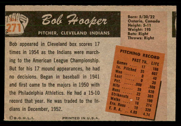 1955 Bowman Baseball #271 Bob Hooper Indians VG-EX 550843