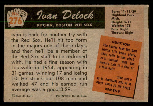 1955 Bowman Baseball #276 Ike Delock Red Sox VG-EX 550846