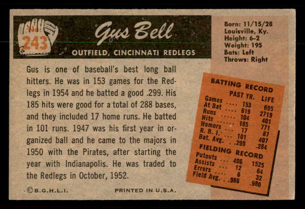 1955 Bowman Baseball #243 Gus Bell Reds VG-EX 550863