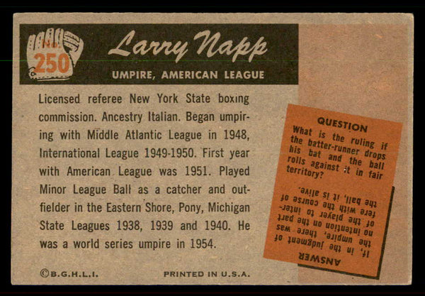 1955 Bowman Baseball #250 Larry Napp Umpire VG-EX 550869