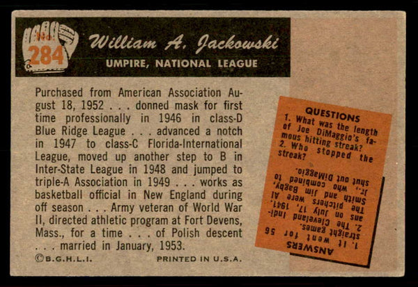 1955 Bowman Baseball #284 William Jackowski Umpire VG-EX 550880