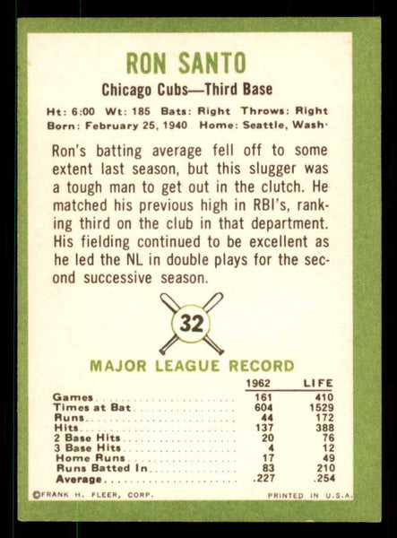 1963 Fleer Baseball #032 Ron Santo Cubs VG-EX/EX 550896