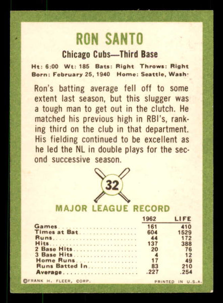 1963 Fleer Baseball #032 Ron Santo Cubs VG-EX/EX 550897