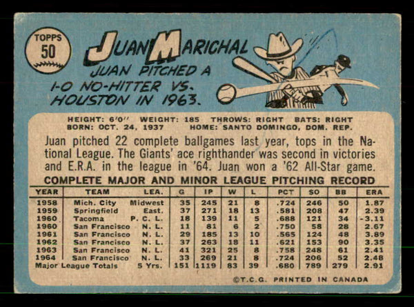 1965 O Pee Chee #050 Juan Marichal Giants VG-EX/EX 550902