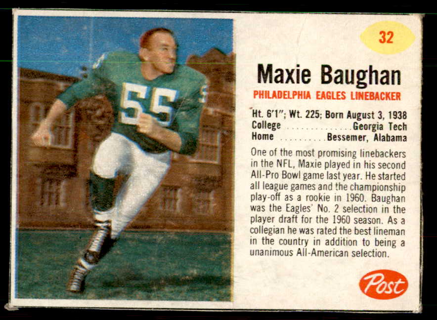 1962 Post Football #032 Maxie Baughan Eagles VG 550909