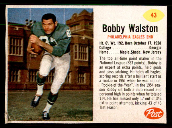 1962 Post Football #043 Bobby Walston Eagles Good 550917