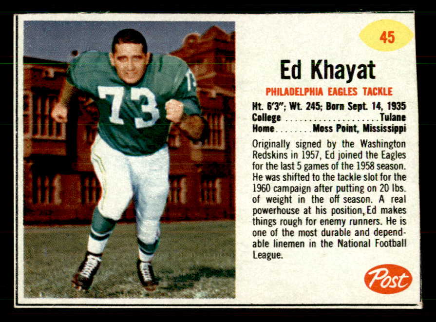 1962 Post Football #045 Ed Khayat Eagles EX 550918