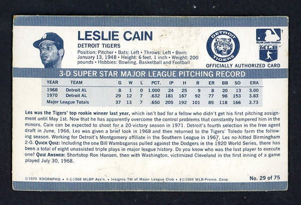 1971 Kelloggs Baseball #029 Les Cain Tigers VG 551103