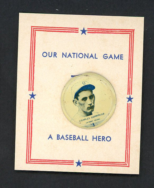1938 PM8 Our National Game Pin Charles Gehringer Tigers EX-MT 551206