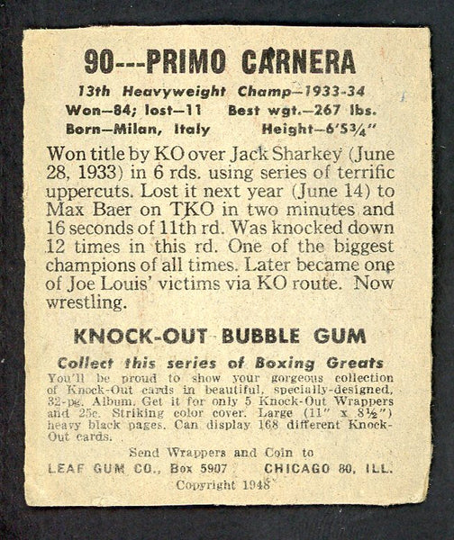 1948 Leaf Boxing #090 Primo Carnera VG 551344