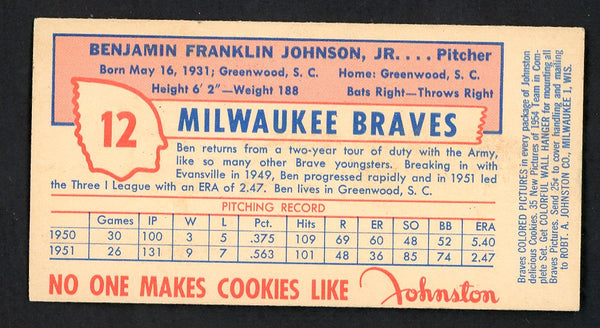 1954 Johnston Cookies #012 Ben Johnson Braves EX-MT 551366