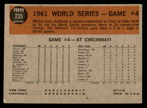 1962 Topps Baseball #235 World Series Game 4 Whitey Ford VG-EX 551400