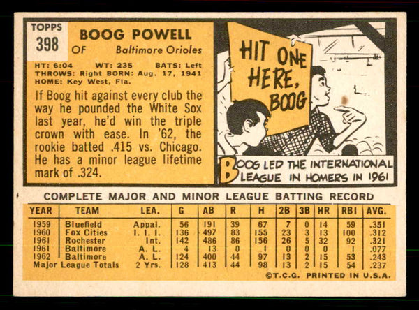 1963 Topps Baseball #398 Boog Powell Orioles EX-MT 551419