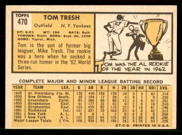 1963 Topps Baseball #470 Tom Tresh Yankees EX+/EX-MT 551470