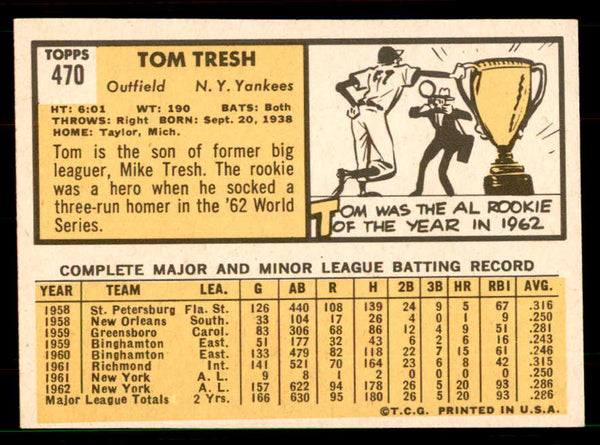 1963 Topps Baseball #470 Tom Tresh Yankees EX-MT 551471