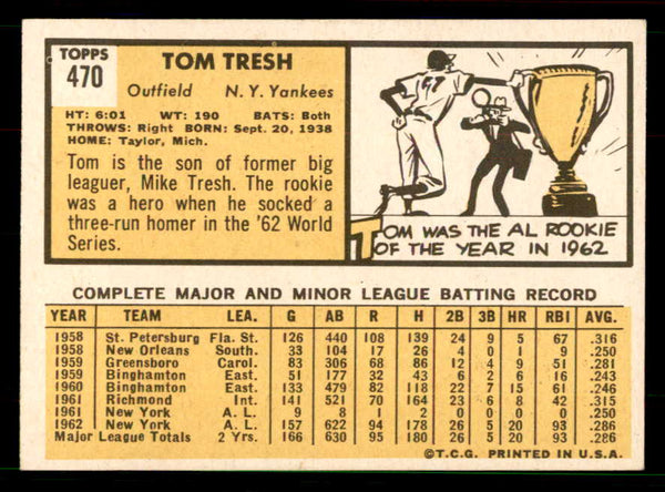 1963 Topps Baseball #470 Tom Tresh Yankees EX-MT 551472