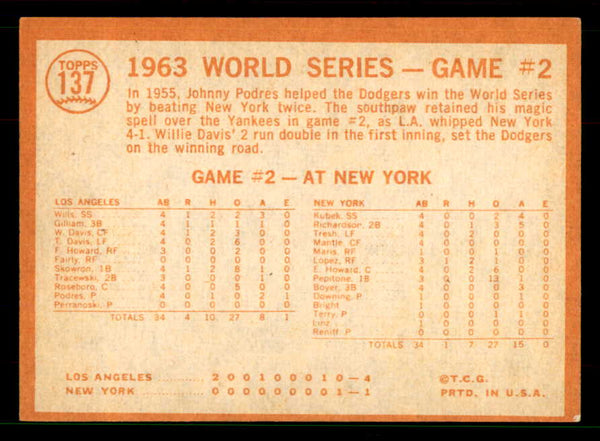 1964 Topps Baseball #137 World Series Game 2 Willie Davis EX-MT 551490