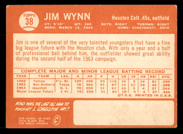 1964 Topps Baseball #038 Jim Wynn Colt .45s EX 551491