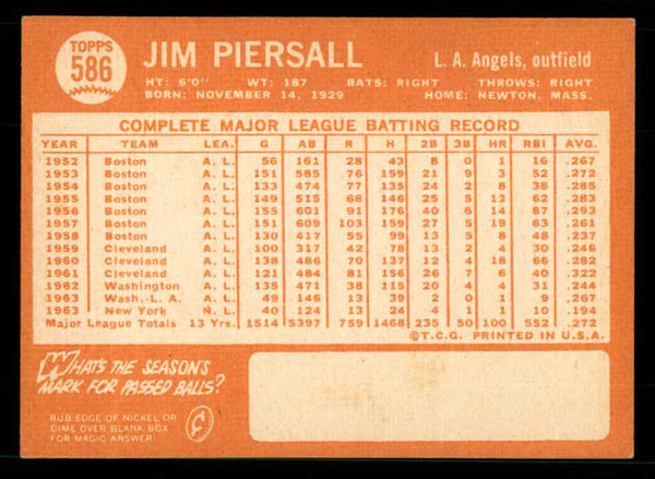 1964 Topps Baseball #586 Jimmy Piersall Angels EX-MT 551493