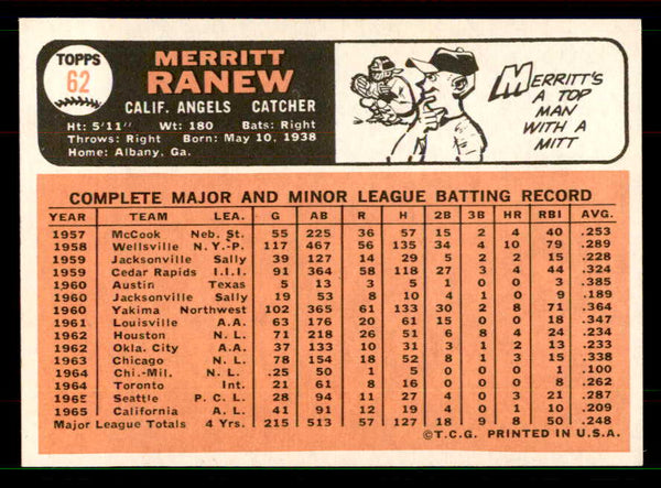 1966 Topps Baseball #062 Merritt Ranew Angels EX-MT No Trade 551506