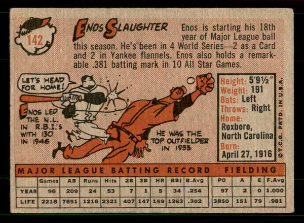 1958 Topps Baseball #142 Enos Slaughter Yankees VG-EX 551514