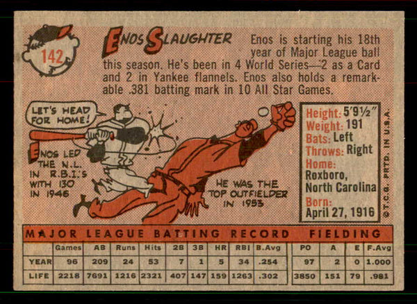 1958 Topps Baseball #142 Enos Slaughter Yankees EX-MT 551516