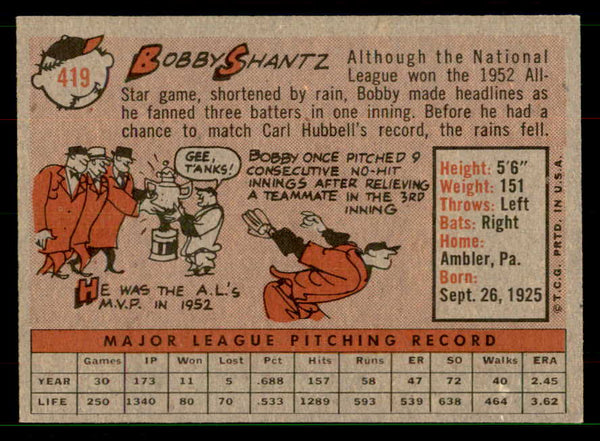 1958 Topps Baseball #419 Bobby Shantz Yankees EX-MT 551523