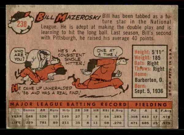 1958 Topps Baseball #238 Bill Mazeroski Pirates EX-MT 551544