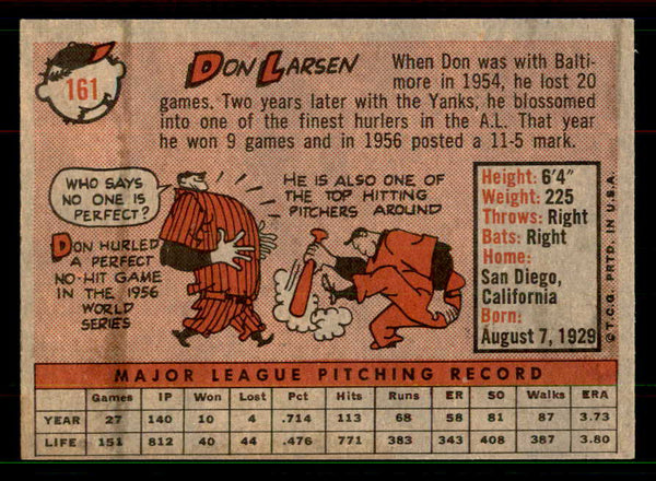 1958 Topps Baseball #161 Don Larsen Yankees VG-EX 551550