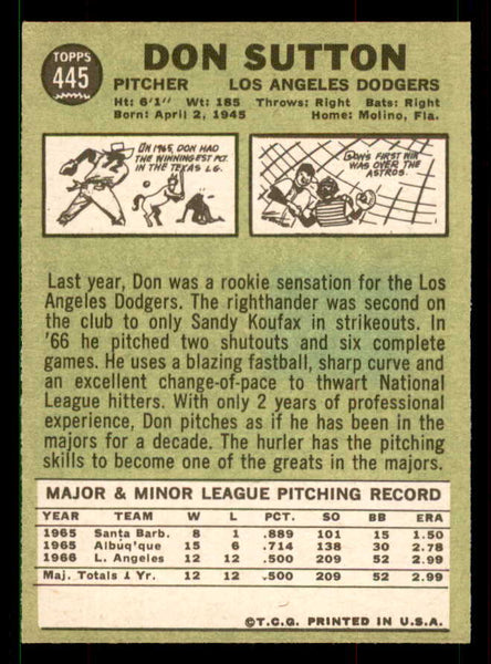 1967 Topps Baseball #445 Don Sutton Dodgers EX-MT 551562