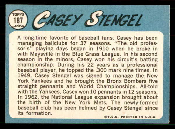 1965 Topps Baseball #187 Casey Stengel Mets EX-MT 551572